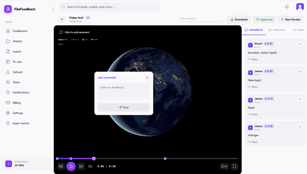 Frame-accurate video review with timestamped comments