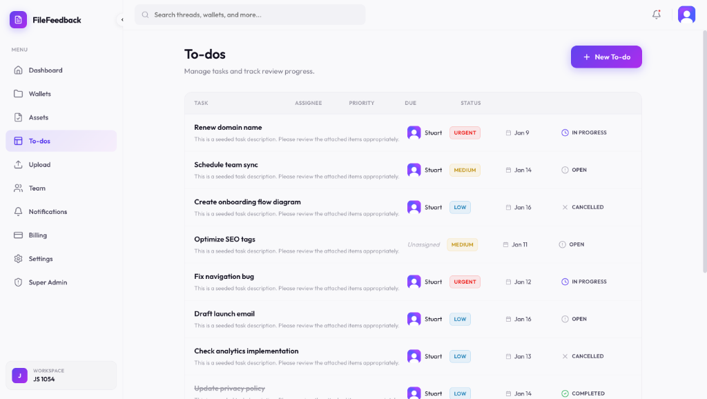 Task management from client feedback in FileFeedback