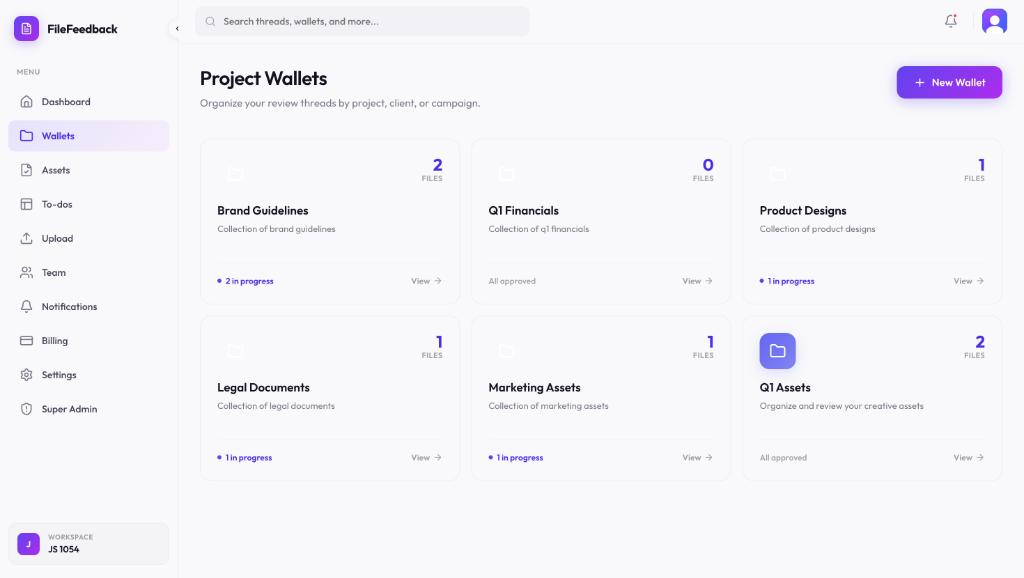 Project organisation in FileFeedback